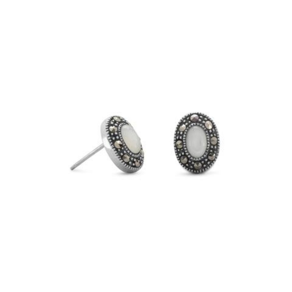 3pcs Marcasite and Shell Stud Earrings